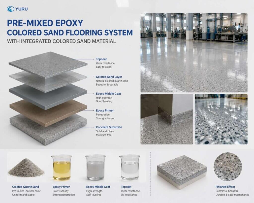 pre mixed epoxy colored sand flooring system from manufacturer