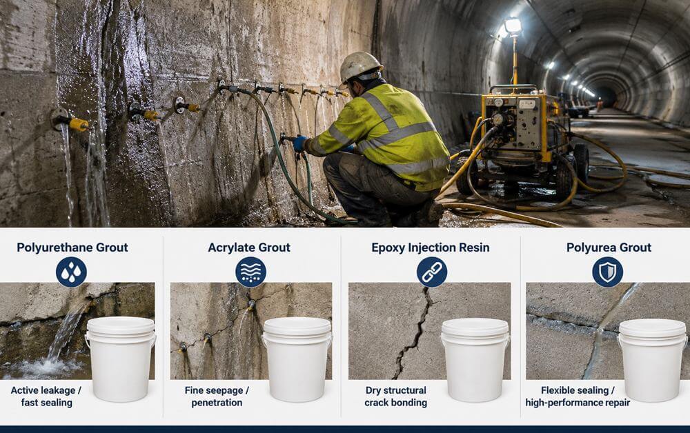 tunnel waterproof injection grout material comparison