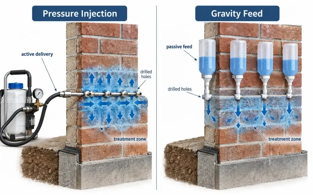 DPC pressure injection vs gravity feed