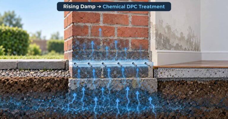 Damp proof injection for rising damp in masonry wall