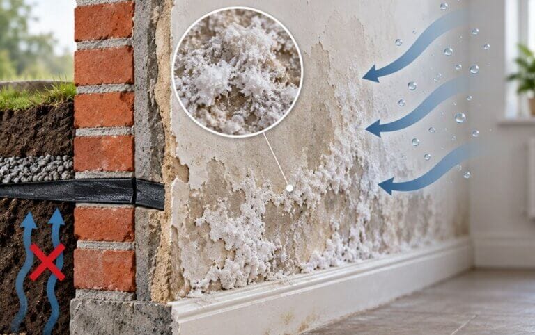 Hygroscopic salts causing damp after DPC treatment