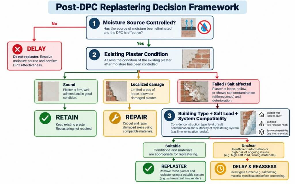 Post-DPC replastering decision framework
