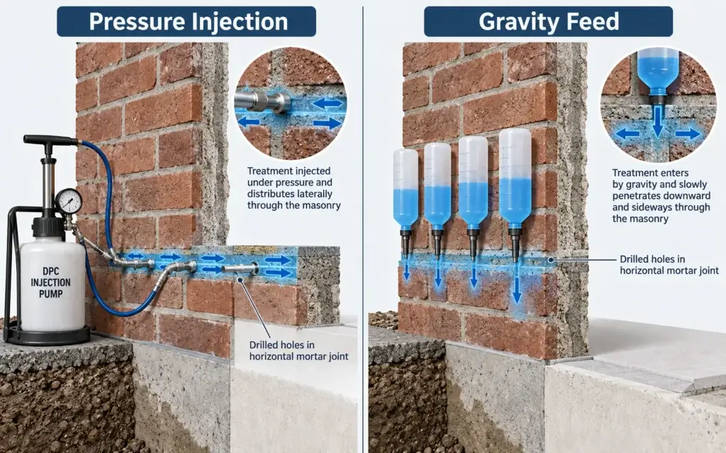 pressure injection vs gravity feed